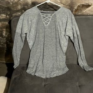 Grey cross string long sleeve top